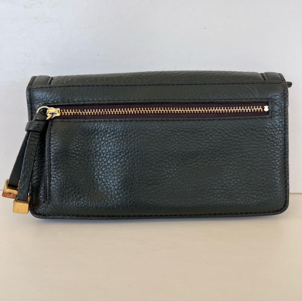 ♦️SOLD♦️TOUS Rose Collection Dark Green Pebbled Calfskin Leather Front Logo Flap - Picture 4 of 13